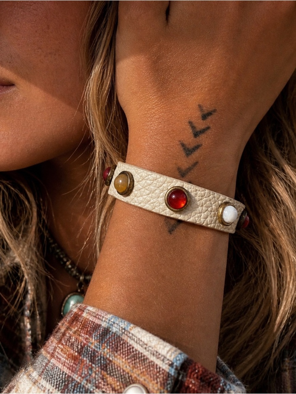 Cream Leather Multi Genuine Stone Bracelet – Treasure & Bond